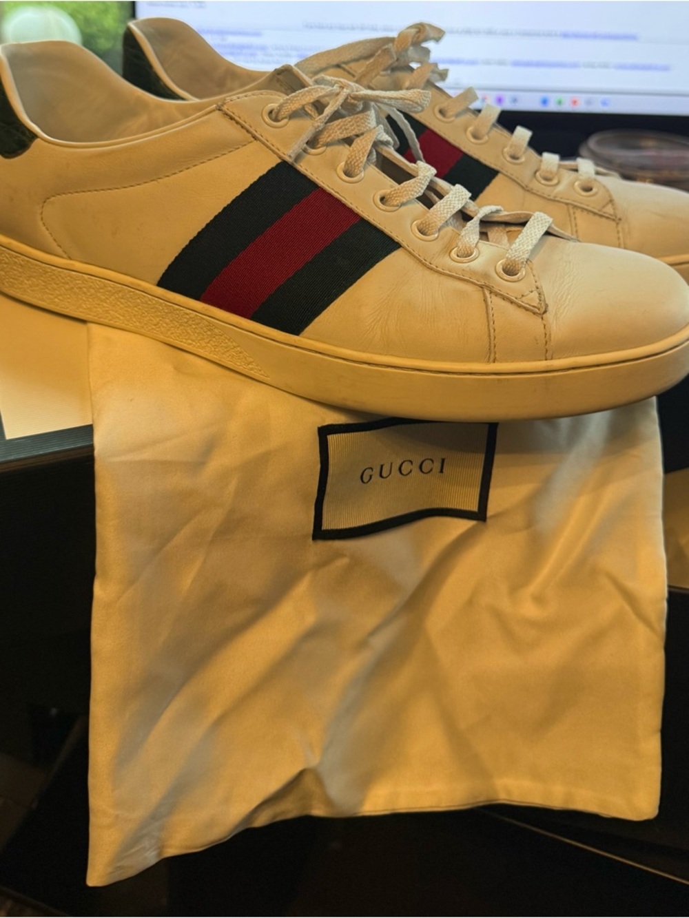 Gucci White-Soled Sneakers with Cream Dust Bag